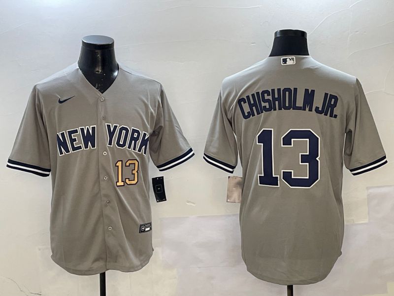 Men New York Yankees #13 Chisholm jr Grey Game 2025 Nike MLB Jersey style 2